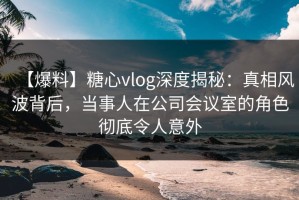 【爆料】糖心vlog深度揭秘：真相风波背后，当事人在公司会议室的角色彻底令人意外