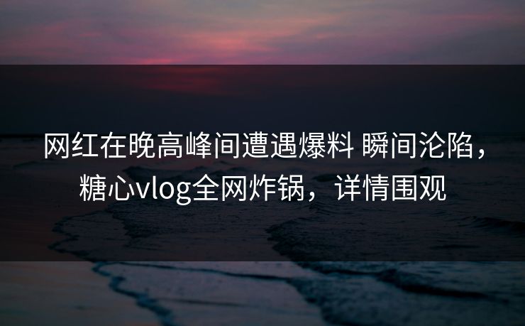 网红在晚高峰间遭遇爆料 瞬间沦陷,糖心vlog全网炸锅,详情围观 网红在晚高峰间遭遇爆料 瞬间沦陷,糖心vlog全网炸锅,详情围观