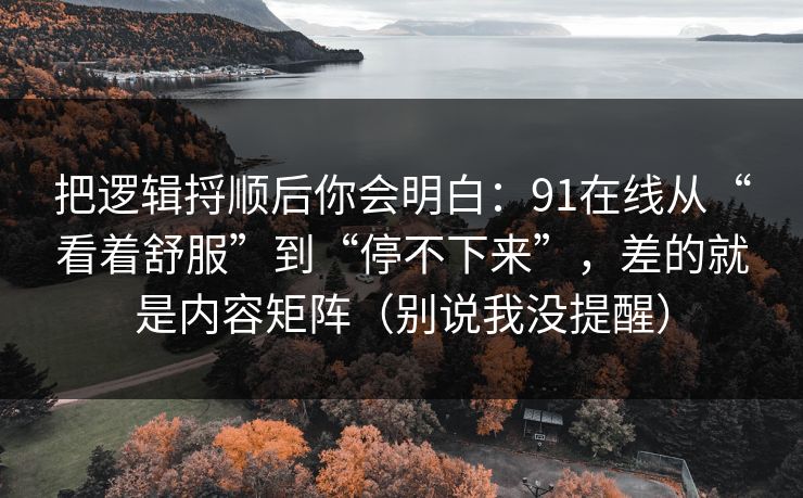 把逻辑捋顺后你会明白：91在线从“看着舒服”到“停不下来”，差的就是内容矩阵（别说我没提醒）