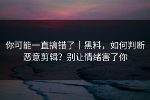 你可能一直搞错了｜黑料，如何判断恶意剪辑？别让情绪害了你